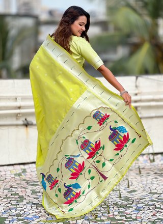 Green Silk Woven and Zari Work Contemporary Saree for Ceremonial