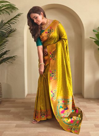 Green Silk Woven Work Classic Sari for Ceremonial