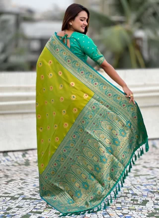 Green Silk Woven Work Contemporary Saree