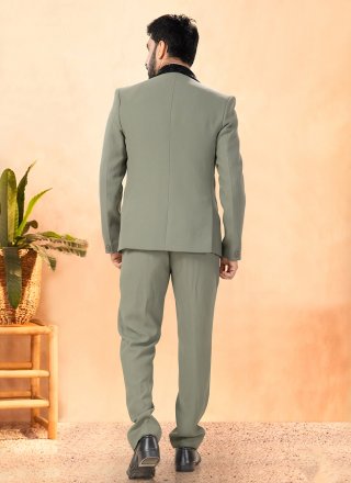 Green Suiting Tuxedo Suit with Hand Work