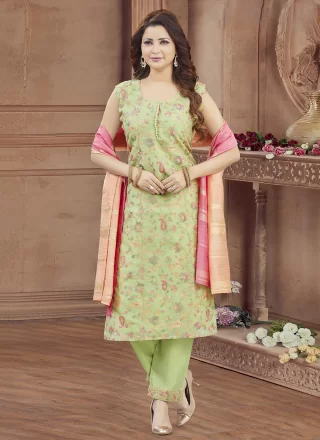 Green Tissue Embroidered Work Salwar Suit