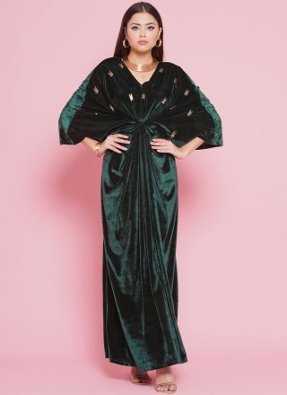 Green Velvet Designer Gown with Embroidered Work