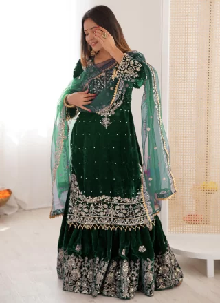 Green Velvet Readymade Salwar Suit
