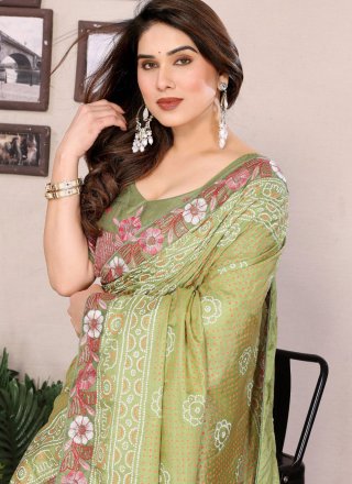 Green Vichitra Silk Contemporary Sari