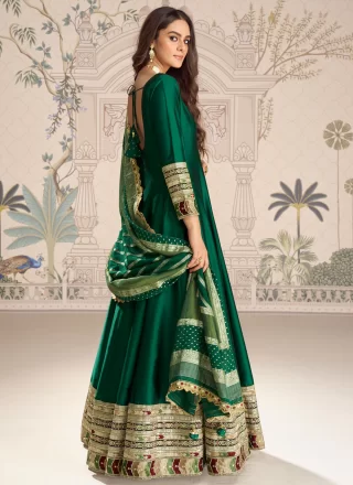 Green Vichitra Silk Embroidered and Sequins Work Gown