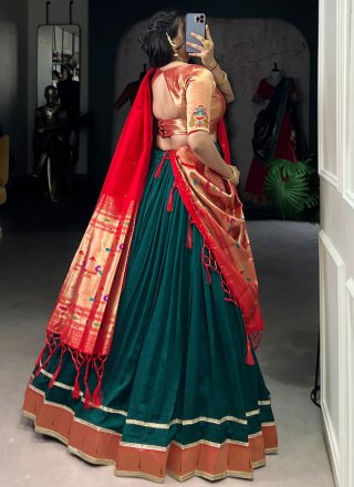 Green Vichitra Silk Lace and Zari Work Lehenga Choli