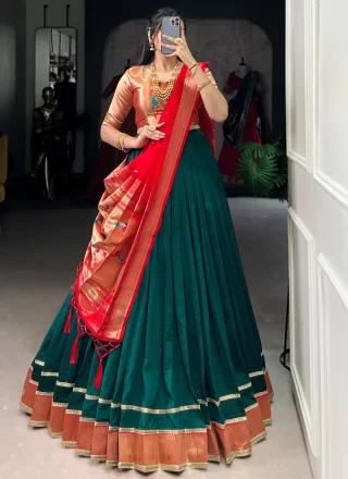 Green Vichitra Silk Lace and Zari Work Lehenga Choli