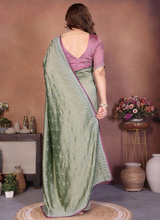 Green Vichitra Silk Traditional Saree with Embroidered Work