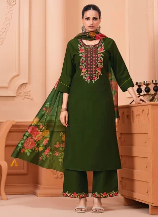 Green Viscose Salwar Suit with Embroidered Work