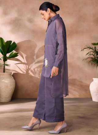 Grey and Lavender Organza Embroidered Work Designer Kurti for Ceremonial