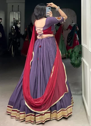 Grey and Lavender Rayon Readymade Lehenga Choli with Lace Work