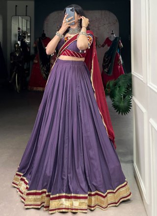 Grey and Lavender Rayon Readymade Lehenga Choli with Lace Work