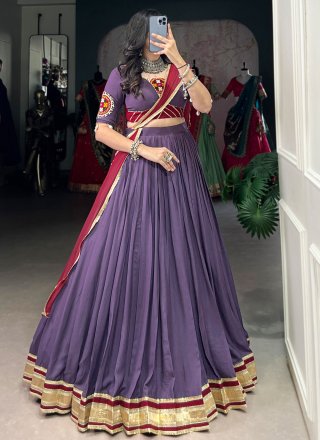 Grey and Lavender Rayon Readymade Lehenga Choli with Lace Work