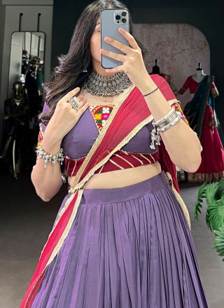 Grey and Lavender Rayon Readymade Lehenga Choli with Lace Work