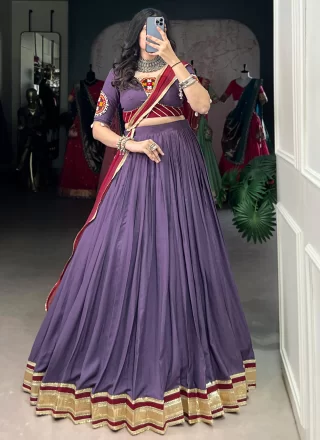 Grey and Lavender Rayon Readymade Lehenga Choli with Lace Work