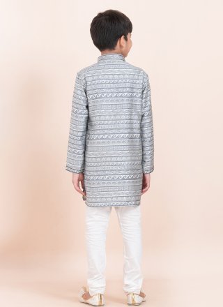Grey and White Silk Kurta Pyjama