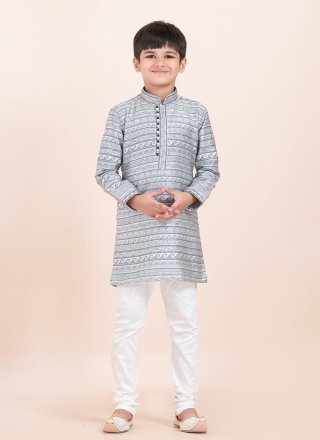 Grey and White Silk Kurta Pyjama