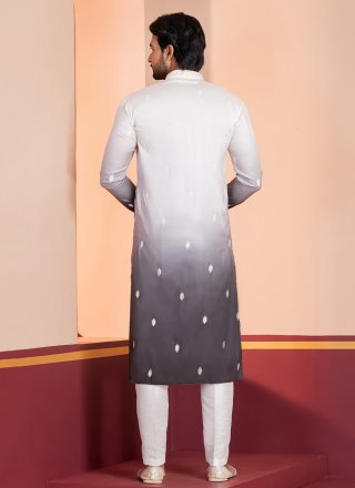 Grey and White Silk Kurta Pyjama with Embroidered and Sequins Work for Festival