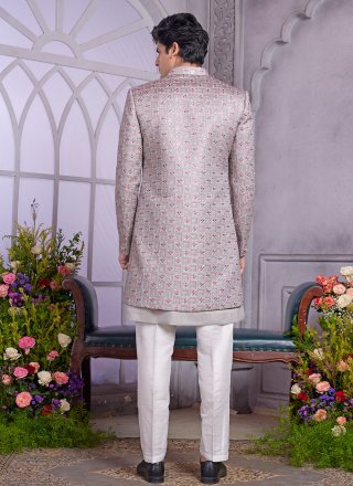 Grey Art Silk Indo Western with Machine Embroidery Work for Ceremonial