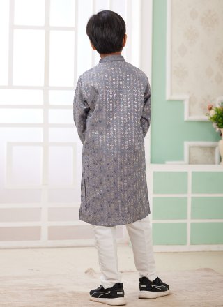 Grey Art Silk Kurta Pyjama