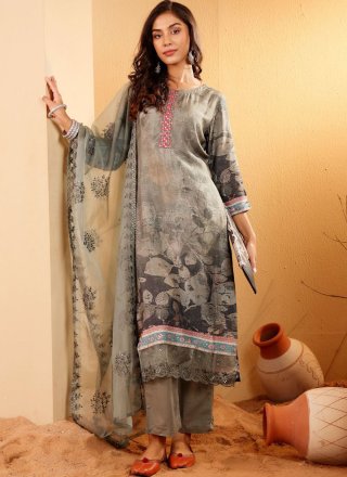 Grey Art Silk Salwar Suit