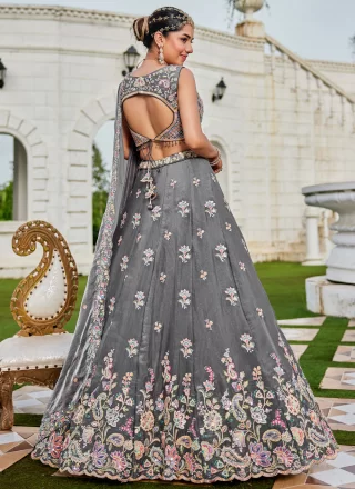 Grey Beads, Embroidered, Sequins, Thread and Zari Work Tissue Readymade Lehenga Choli