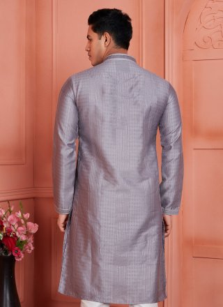 Grey Brocade Kurta Pyjama