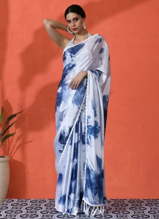 Grey Chinon Trendy Saree