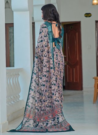 Grey Cotton Patch Border, Digital Print and Woven Work Contemporary Sari