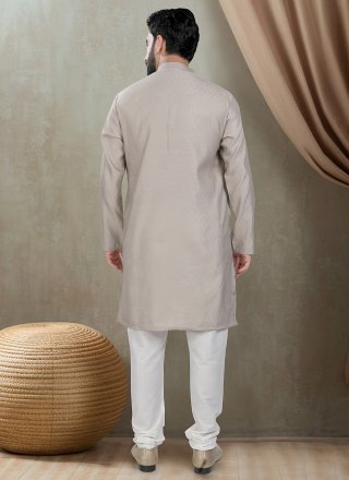 Grey Cotton Plain Work Kurta Pyjama