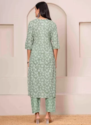 Grey Cotton Print Work Salwar Suit