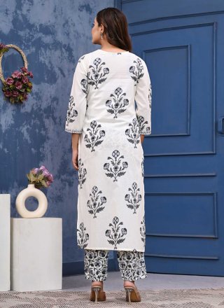 Grey Cotton Salwar Suit with Embroidered and Print Work