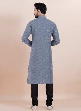 Grey Cotton Silk Jacquard Work Kurta Pyjama