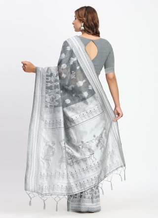 Grey Cotton Trendy Saree with Woven Work for Casual
