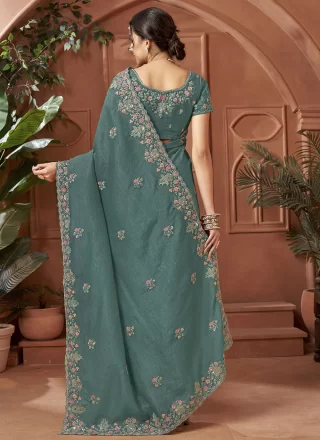 Grey Crush Patch Border, Cut, Embroidered and Zari Work Designer Sari for Ceremonial