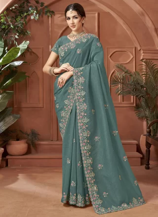 Grey Crush Patch Border, Cut, Embroidered and Zari Work Designer Sari for Ceremonial