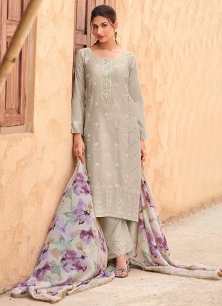 Grey Embroidered Work Cotton Salwar Suit