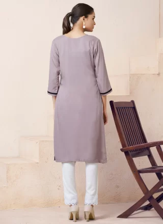 Grey Embroidered Work Rayon Casual Kurti