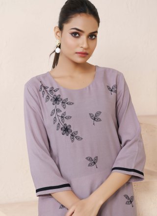 Grey Embroidered Work Rayon Casual Kurti