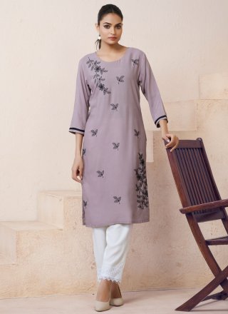 Grey Embroidered Work Rayon Casual Kurti