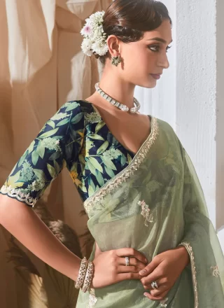 Grey Fancy Fabric Designer Sari with Embroidered, Sequins and Zari Work