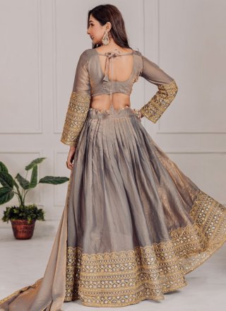 Grey Fandy Lehenga Choli with Embroidered, Sequins and Zari Work