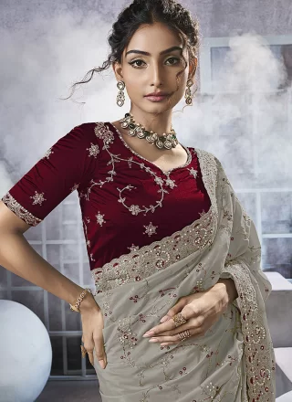 Grey Georgette Designer Saree