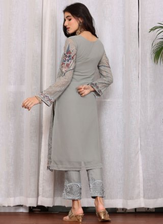 Grey Georgette Salwar Suit with Embroidered, Sequins and Thread Work