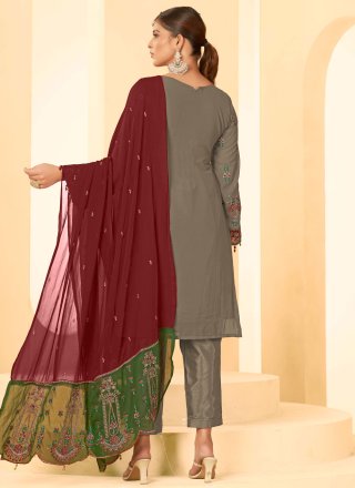 Grey Georgette Salwar Suit with Embroidered, Stone and Zari Work