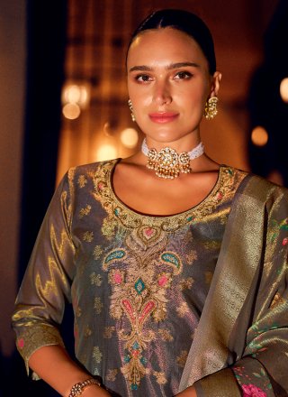 Grey Hand and Woven Work Shimmer Salwar Suit