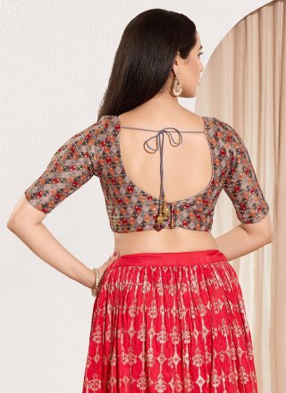 Grey Jacquard Digital Print and Mirror Work Designer Blouse