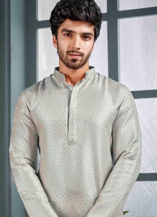 Grey Jacquard Kurta Pyjama