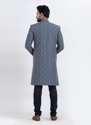 Grey Jacquard Work Cotton Silk Indo Western