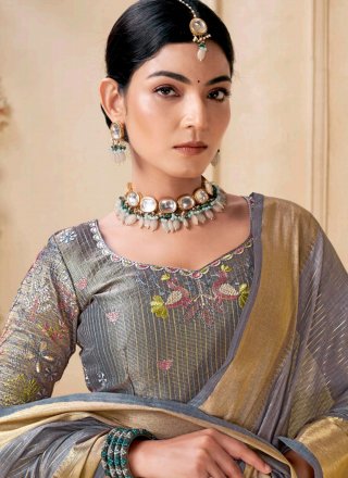 Grey Jacquard Work Viscose Traditional Saree